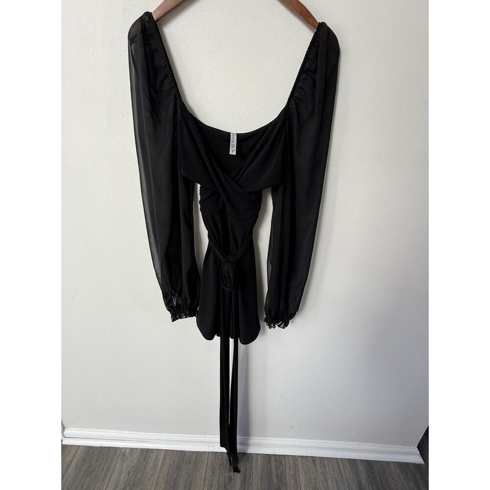 Lucy in the Sky Aliah Puff Chiffon Wrap Dress In Black New In Packaging
